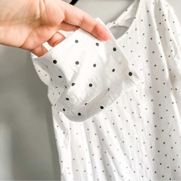 White & Black Polka Dot Cotton 3/4 Sleeve Scoop Neck Cut Out Twist Keyhole Large - Picture 3 of 6